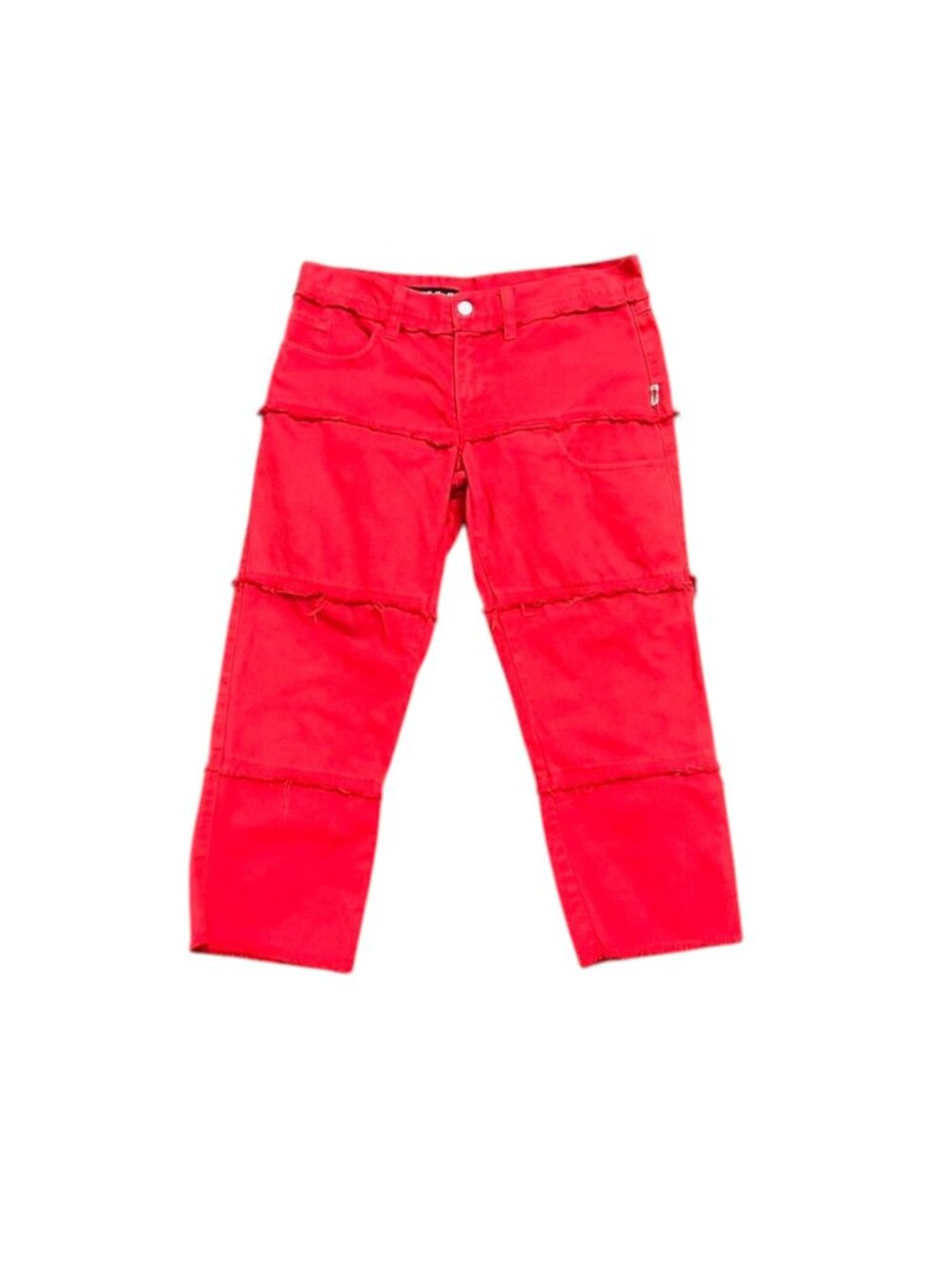 1990s Jean Paul Gaultier Jeans bright red denim capris w many pockets size xs